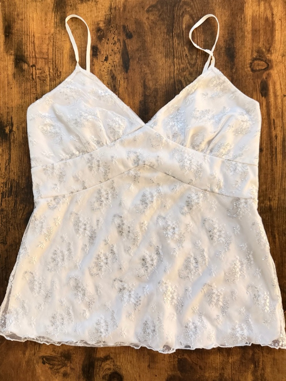 Vintage Vanity White Embroidered Cami Top Y2K Lace Sheer Tank Size Large